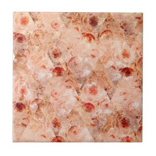 Grunge floral pattern. Coral background. Ceramic Tile