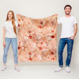 Grunge floral pattern. Coral background. Fleece Blanket