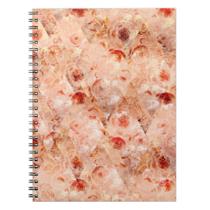 Grunge floral pattern. Coral background. Notebook