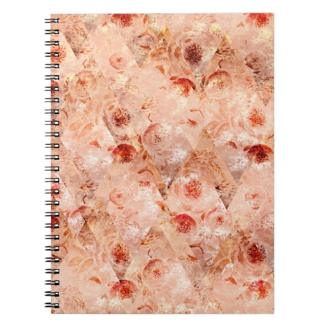 Grunge floral pattern. Coral background.  Notebook (Front)