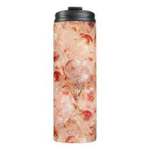Grunge floral pattern. Coral background. Thermal Tumbler
