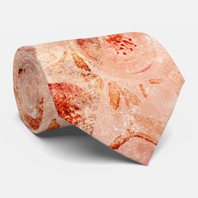 Grunge floral pattern. Coral background.  Tie (Rolled)