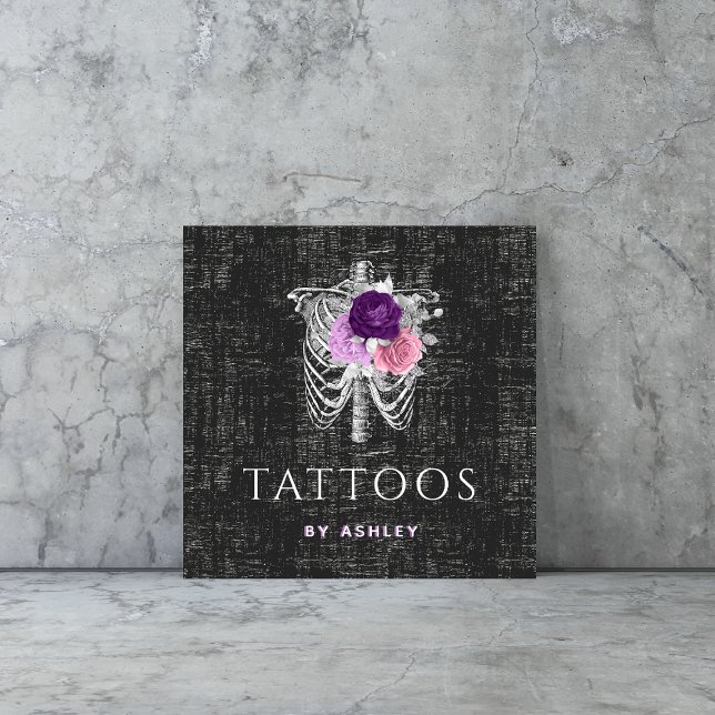 Grunge Floral Skeleton Gothic Tattoo Artist Roses Square Business Card (Creator Uploaded)