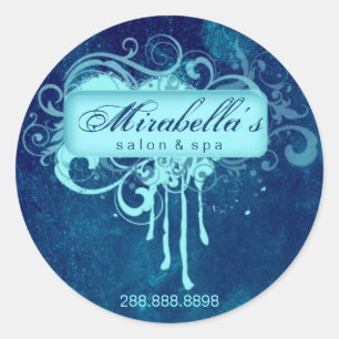 Grunge floral sticker salon spa blue denim