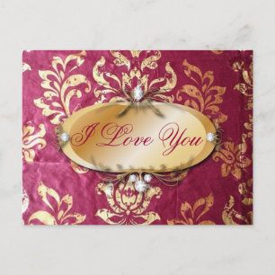 grunge floral Victorian Gold Burgundy damask Postcard