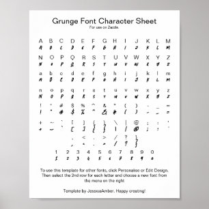 Grunge Font Character Sheet for Zazzle Poster