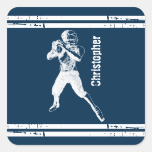 Grunge Football Quarterback Blue and White Square Sticker