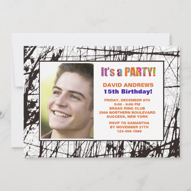 Grunge Frame Photo Birthday Party Invitation (Front)