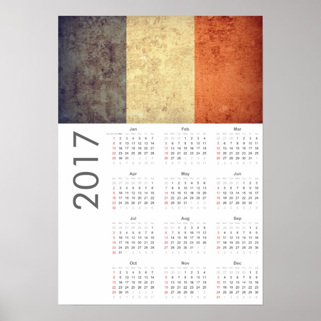 Grunge France Flag Calendar 2017 Poster (Front)