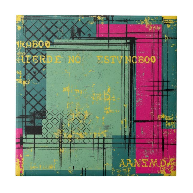 Grunge Geometric Street Art Collage Pattern Ceramic Tile (Front)