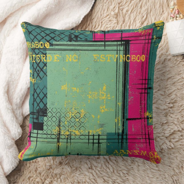 Grunge Geometric Street Art Collage Pattern Cushion (Blanket)