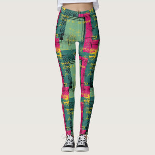 Grunge Geometric Street Art Collage Pattern Leggings