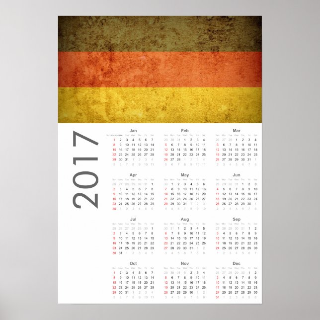 Grunge Germany Flag Calendar 2017 Poster (Front)