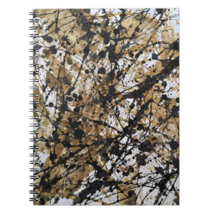 Grunge Gold Black White Paint Splatter Notebook