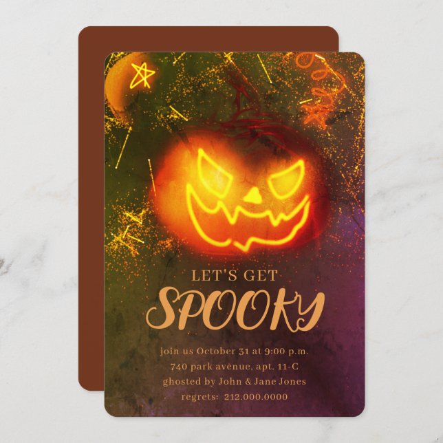 Grunge Golden Adult Pumpkin Spooky Halloween Invitation (Front/Back)