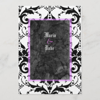 Grunge Goth Black White Damask Lavender Wedding Invitation