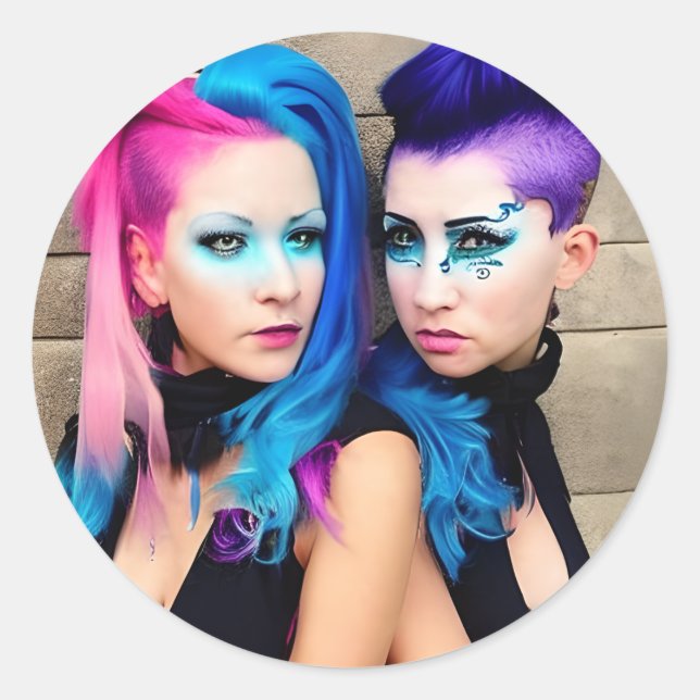 Grunge Goth Lesbian Love |  Couple AI Art Classic Round Sticker (Front)