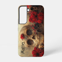 Grunge Goth Red Floral Skull