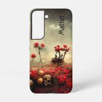 Grunge Goth Red Roses and Skull Garden