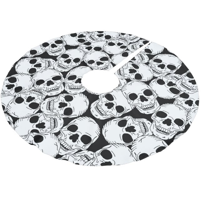 Grunge Goth Skulls Halloween Patterned Brushed Polyester Tree Skirt (Angled)