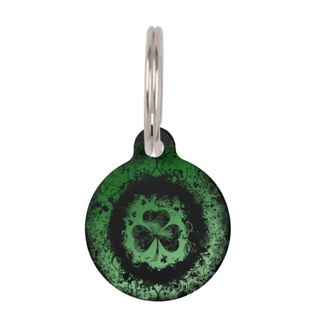 Grunge-goth St. Patrick's day Shamrock Pet Tag (Front)