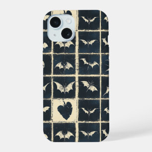 Grunge Gothic Bats & Skulls Denim Pattern iPhone 15 Case