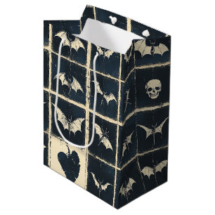 Grunge Gothic Bats & Skulls Denim Pattern Medium Gift Bag