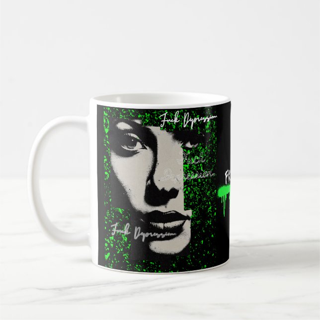 Grunge & Grace Mug – Neon Graffiti “FKDPRSN”  (Left)