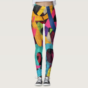 Grunge Graffiti Abstract in Pink Yellow Blue Leggings