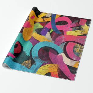 Grunge Graffiti Abstract in Pink Yellow Blue Wrapping Paper