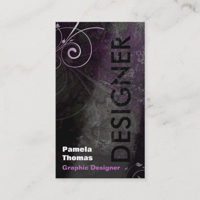 Grunge Graphic Designer Business Card Black Pink (Front)