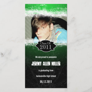 Grunge Green Black Graduation Photo Card