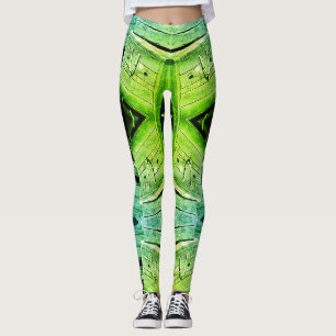 Grunge Green Texture with Architectural Elements Leggings