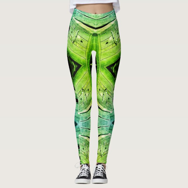 Grunge Green Texture with Architectural Elements Leggings (Front)