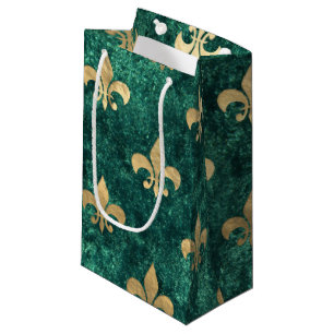 Grunge Green Velvet Fleur De Lis Mardi Gras Small Gift Bag