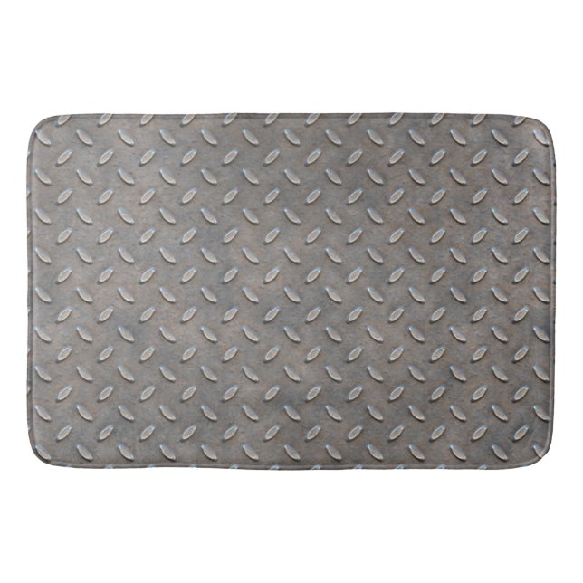 Grunge Grey Metal Tread Pattern Bath Mat (Front)