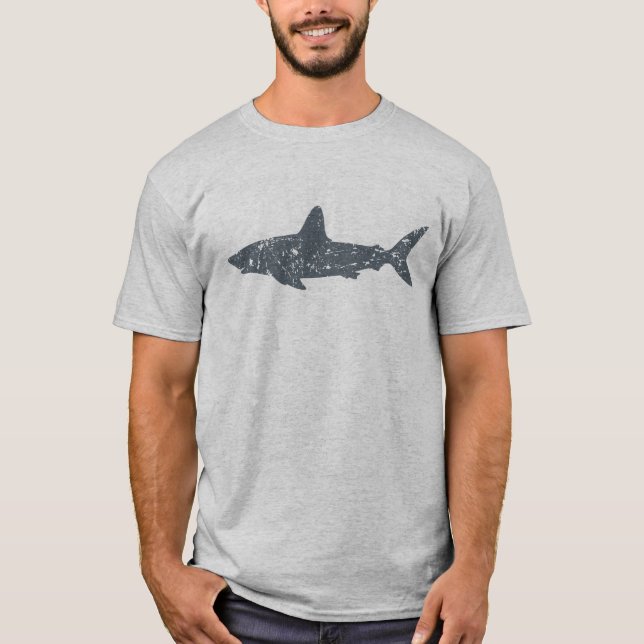 Grunge Grey Swimming Shark T-Shirt (Front)