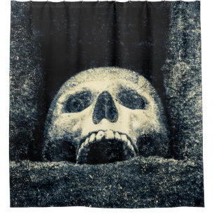 Grunge Grinning Skull In A Shrine Shower Curtain