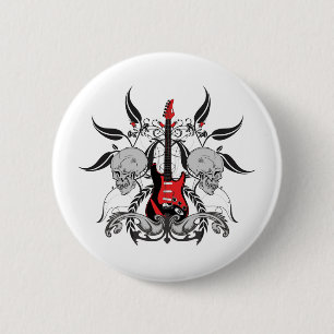 Grunge Guitar and Skull 6 Cm Round Badge