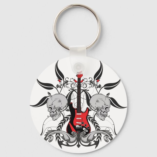 Grunge Guitar and Skull Key Ring (Front)