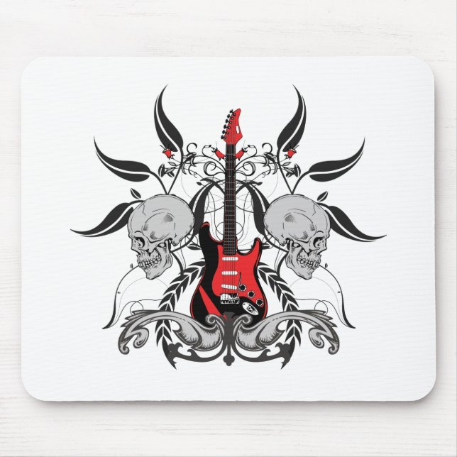 Grunge Guitar and Skull Mouse Pad (Front)