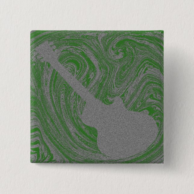 Grunge Guitar Button, Green 15 Cm Square Badge (Front)