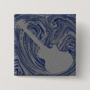 Grunge Guitar Button, Royal Blue 15 Cm Square Badge