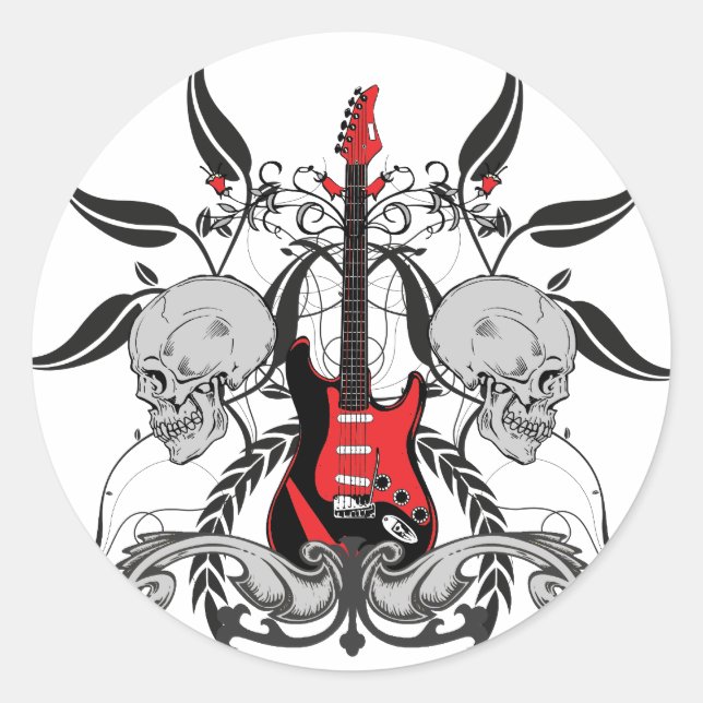 Grunge Guitar Classic Round Sticker (Front)