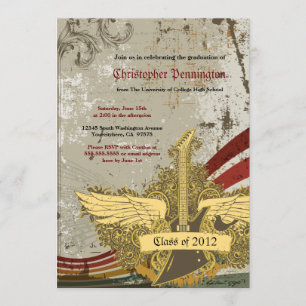 Grunge guitar graduation party announcement