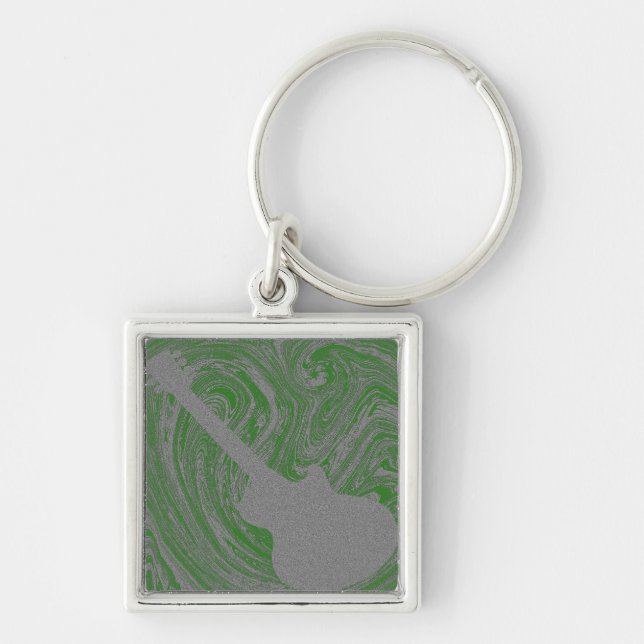 Grunge Guitar Keychain, Green Key Ring (Front)