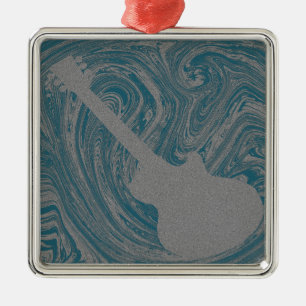 Grunge Guitar Ornament, Teal Metal Ornament