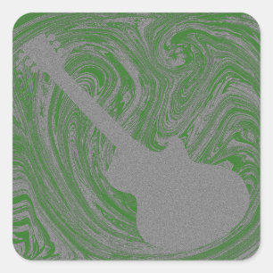 Grunge Guitar Square Sticker, Green Sticker
