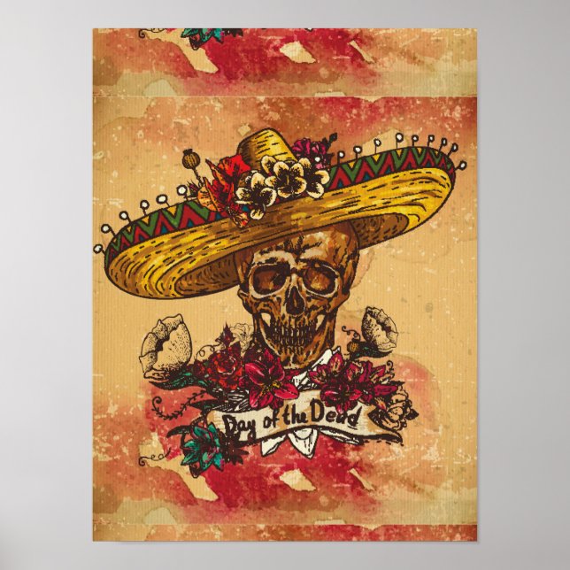 Grunge,halloween,skull,mexican hat,day of the dead poster (Front)