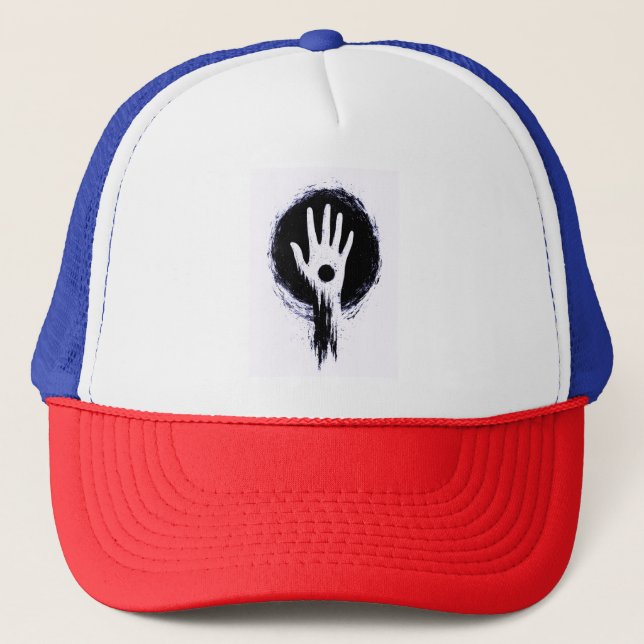 Grunge Handprint in Black Circle Trucker Hat (Front)